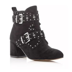 Rebecca Minkoff Black Suede Logan Studded Block Heel Booties size 7.5